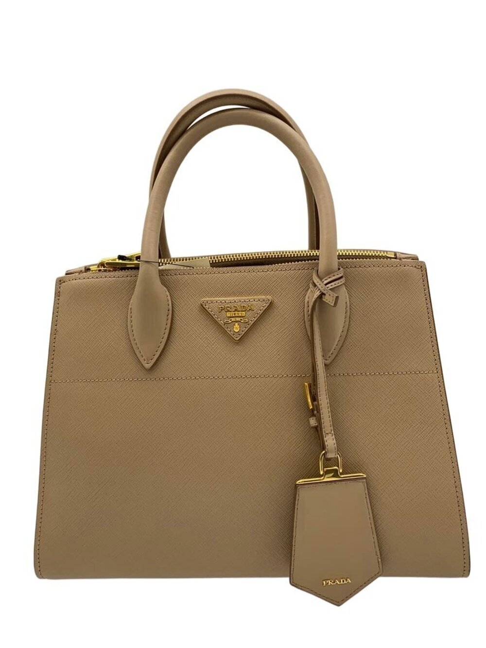 Prada Strap Several Leather 2Way Shoulder Bag Beige Tan